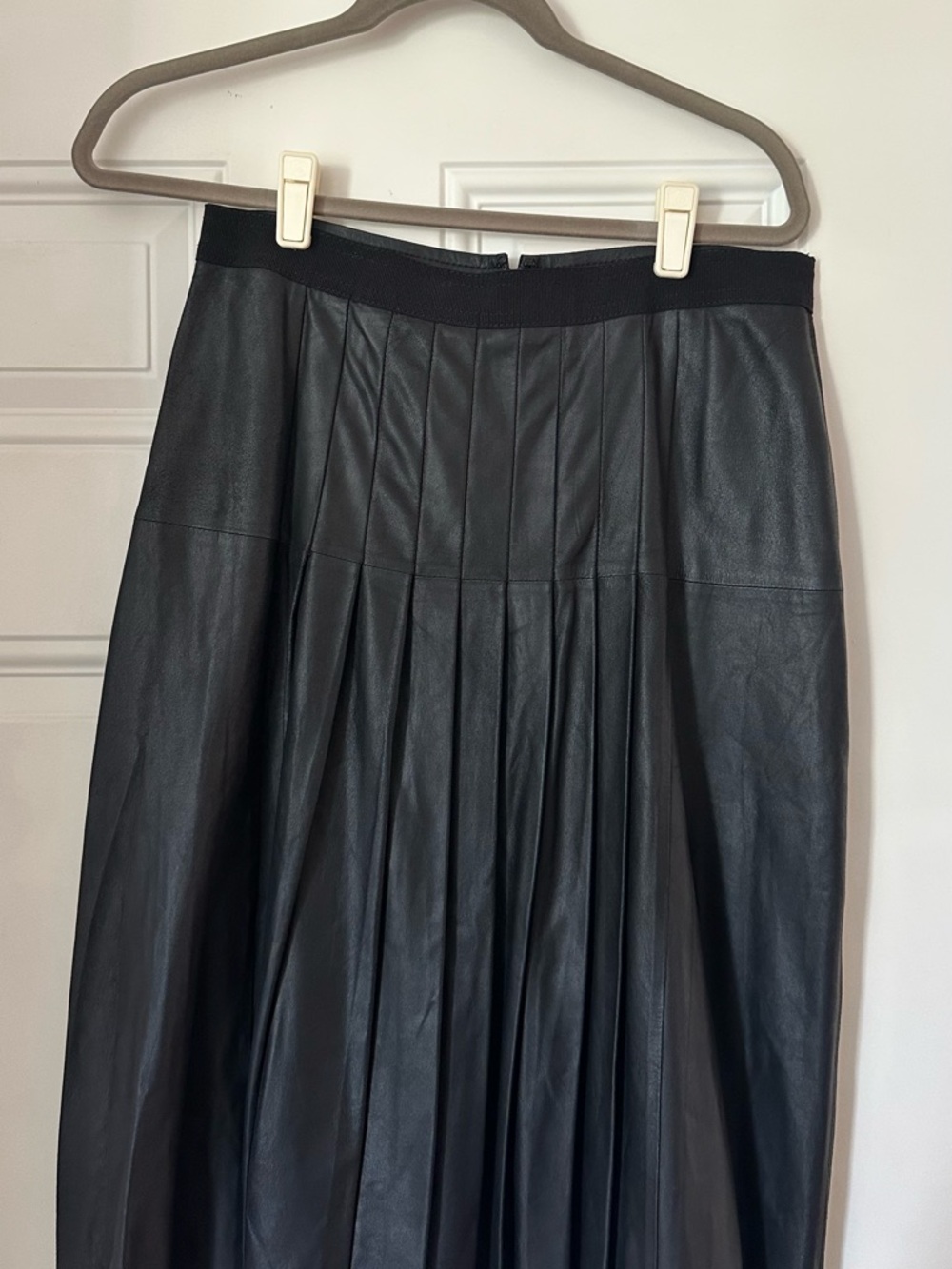 Vince Black Pleated Leather A-Line Skirt